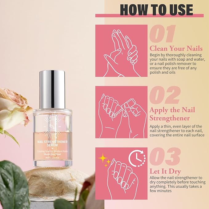EJW Nail Strengthener - Growth & Conditioning Treatment for Thin, Weak, and Damaged Nails | 1.01 fl oz, Vegan & Cruelty-Free, Base Coat Compatible
