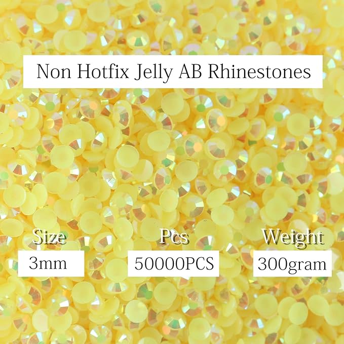 Big Pack 3mm 50000PCS Resin Rhinestone Flatback Round AB Jelly Color Rhinestones for Nail Art, Bottles, Makeup Clothes Shoes Cup DIY Crafts Supplies