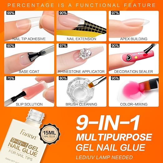 Nail Dehydrator and 9 in 1 Gel Nail Glue Kit for Acrylic Nail Tips & Apex Building, Fast Dry Acid-Free Prep Dehydrator, UV Light Cured for Salon & Home DIY Use