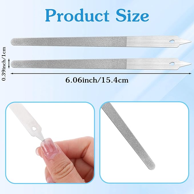 Sibba 2 Pcs Diamond Deb Nail File, 6 Inch Stainless Steel Metal Nail Files with Sharp Pointed Tip, Double Sided Manicure Pedicure Tools for Natural Acrylic Gel Nails Salon Home