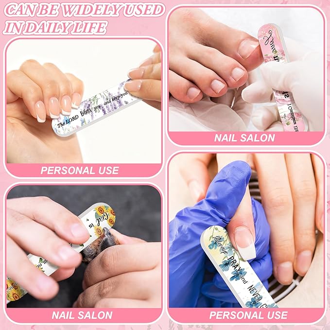 30 Pcs Christian Gifts for Women Bulk Christian Nail File Bulk Mini Bible Scripture Emery Board Nail Files Religious Appreciation Gifts for Employee Teacher Staff Coworker Women (Flower)