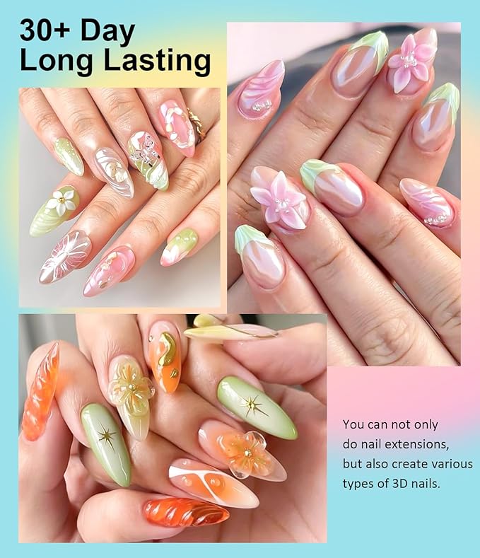 Solid Builder Gel for Nails LEDSUUEI - Clear 3D Nail Gel Sculpting Non-Sticky Hand Carving Glue Extension with 96PCS Extension for Manicure Salon Home Decoration DIY 20g