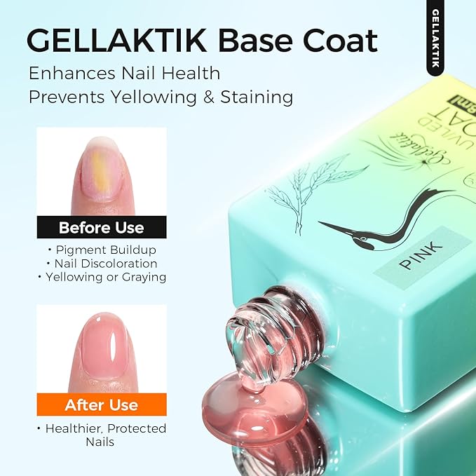 2 Pcs 18ml Gel Base Coat and Pink Glossy Top Coat Set No Wipe Foundation Combination for Long Lasting Shine, Perfect Manicure Gift Set for Women, DIY Nail Art, UV Light Cure