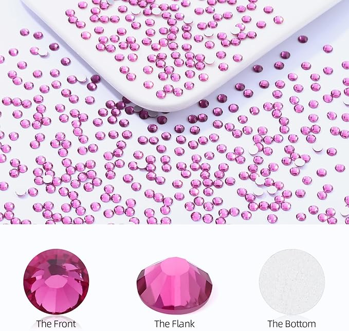 Fuchsia Flatback Rhinestones, Glass Rhinestones for Nail Art and Craft, Glue Fix, Loose Crystal Gemstones(Fuchsia, SS4, 2880pcs, 1.5-1.7mm)