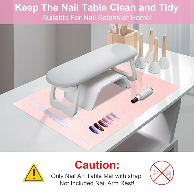 Nail Art Table Mat,Foldable Nail Arm Rest Pad for Nails,Soft Microfiber PU Leather Nail Table Pad, Waterproof Nail Mat For Nail Tech, Manicure Pad for Nail Technician Salon Home-Pink