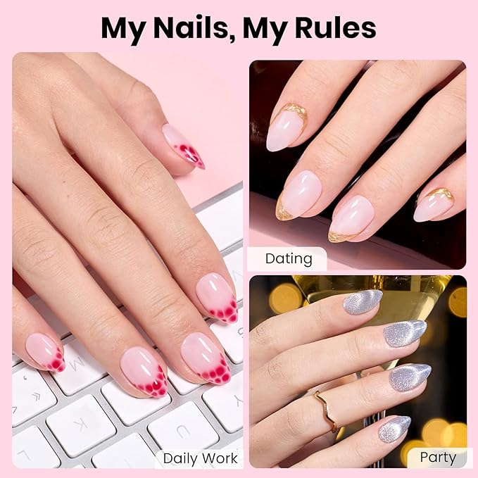 Beetles Gel Nail Kit Flat-X, Almond Short, 320pcs 16 Sizes Nail tips, with 15g Nail Glue Gel Hands-Free, 7.5ml Base Gel & Top Coat, Mini Lamp, for Acrylic Press On Nail, Extension DIY Set at Home