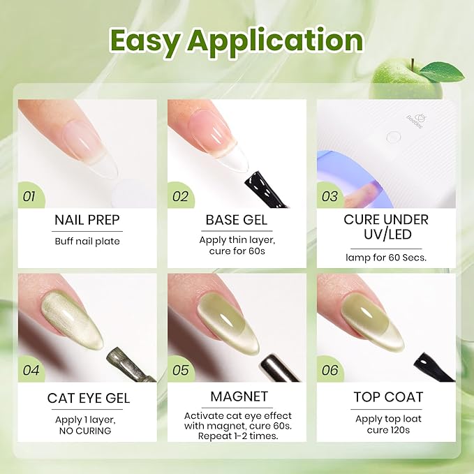 Beetles Taste of Spring Green Cat Eye Gel Nail Polish - 15ML Spring Gel Polish Sage Green Cat Eye Glitter Magnetic Translucent Glassy Effect Pistachio Gleam Soak Off UV DIY Stpatrick Gift for Women