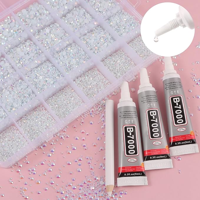 White Rhinestones for Bedazzling with B7000 Jewelry Glue, Resin Rhinestones for Crafting Crafts DIY, Bedazzler Kit Gems for Clothing Shoes Tumblers Fabric Nail Art Assorted Size 2/3/4/5mm