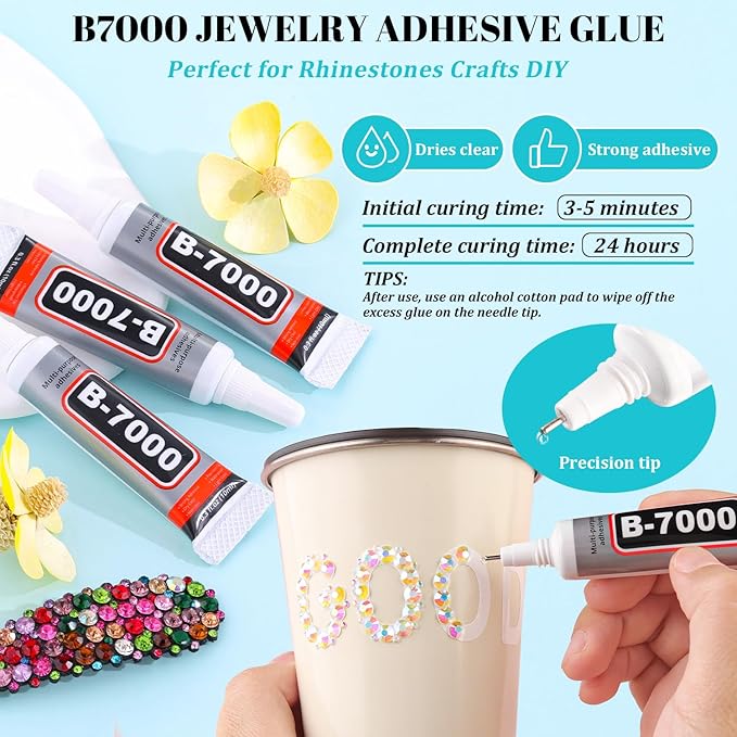 6100Pcs Jelly Resin Rhinestones for Crafting with 2Pcs 10ml B7000 Jewelry Glue, 1 Box Flatback Crystals Diamond (Transparent AB) for Bedazzling Crafts DIY Nail Art Non Hotfix Gems for Clothing Shoes