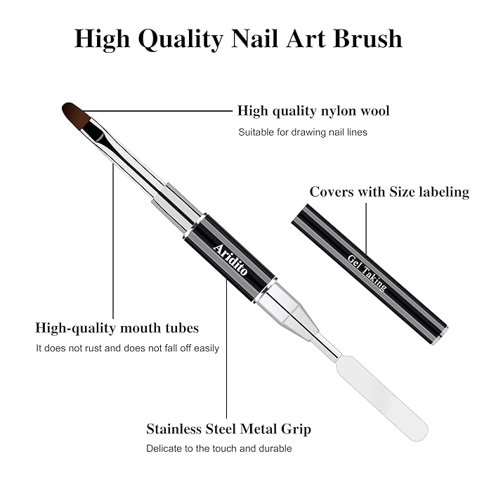 One 7-Pin Stainless Steel Nail Tool And 5pcs Double-Ended Nail Art Brushes Set With 5/10/15/20mm Liner Brushes, Gel Taking, Ombre/Flat/3D/Oval/Angled Brushes For DIY Manicures & Salons