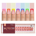 Beetles Summer Press On Nails 224 Pcs 7 Colors, French Tip Nails Short Squoval Classic Fake Nail Tips, Rainbow Soft Gel Nails False Nails Art DIY For Women