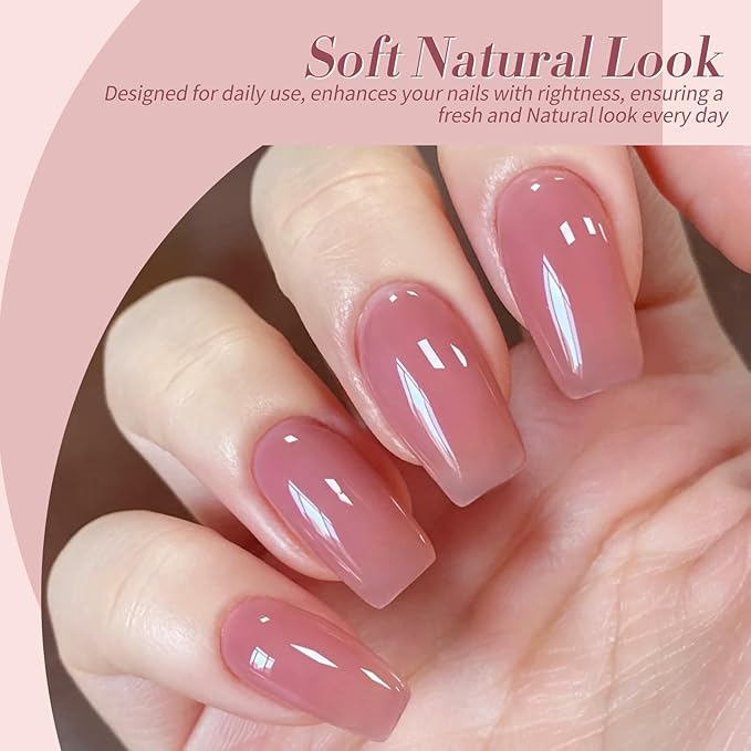 Born Pretty Milky White Jelly Nude Pink Gel Nail Polish Valentine's Day Translucent Natural Sheer Pink Soak Off U v Light Cure Gel Polish Kit for Salon and Nail Art DIY at Home 6Colors