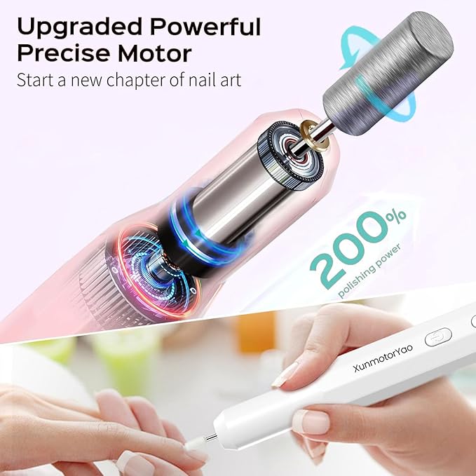 Cordless Nail Drill Kit,Electric Nail File for Acrylic Gel Nails 3 Speeds Adjustable Rechargeable Electric Nail Tools Manicure and Pedicure Kit for Home&Salon(Pink)