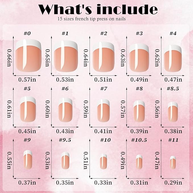 AddFavor White French Tip Press on Nails Short - 240pcs Tangerine Pink Extra Short Square Fake Nails, Square Nails Press on Acrylic Nail Extension Nails Art DIY
