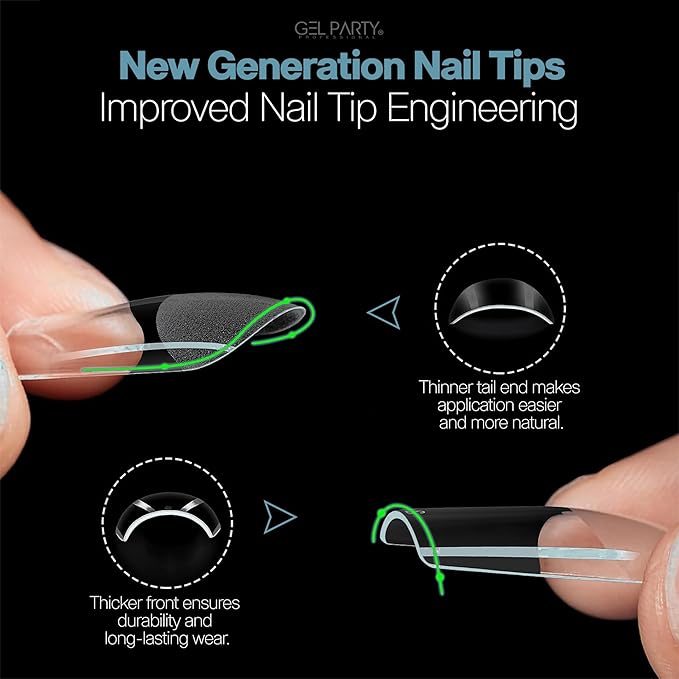 GELPARTY Soft Gel Nail Tips Medium Square - 240Pcs Pre-Buffed Matte Full Cover Tips - No Filing Needed, Soak Off Gel Extension System - Clear False Nails (12 Sizes)