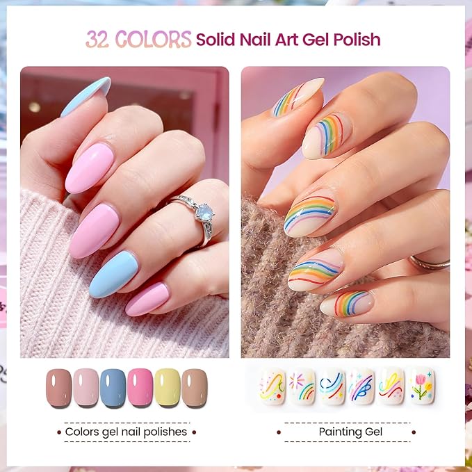 JODSONE 32 Colors Nail Art Gel Paint Kit Solid Gel Nail Polish Painting Paint Nail for Nails Art Set Professional Salon DIY Gift
