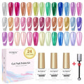 24 Colors Cat Eye Gel Nail Polish Set, Summer Magnetic Nail Gel Polish Silver Nude Pink Blue Cateye Gels for Nails Varvish Home DIY