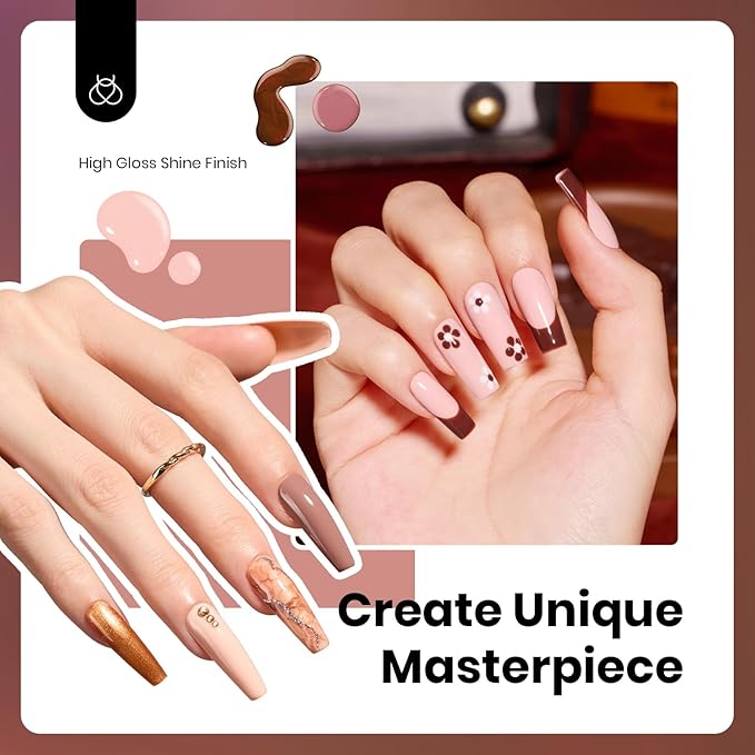 Beetles Neutral Gel Nail Polish Set - 0.51OZ Spring Gel Polish 6 Colors Nude Light Skin Dark Brown Warm Shades Nail Kit Full Size Long Lasting DIY Art Salon Home UV LED Needed Gift for Women