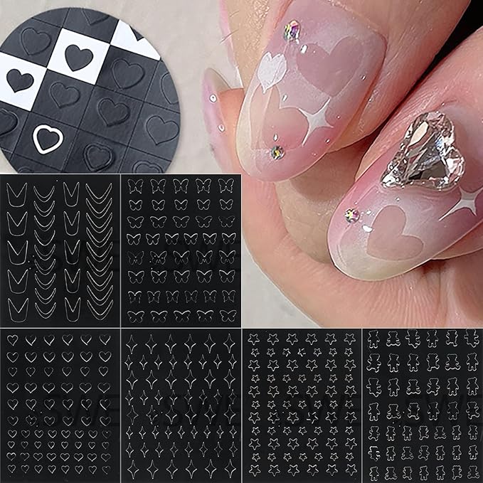 JERCLITY 10 Sheets Airbrush Stencils Nail Stickers for Nail Art Self-Adhesive Heart Butterfly Flower Snowflake Star French Tip Nail Decals Stencils Tool for Women Girls Manicure Accessories