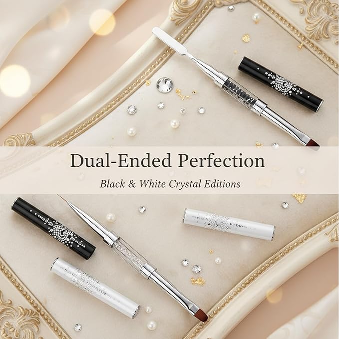Double Ended Nail Builder Gel Brush and Palette Set,French Tip Brushes Hard Gel,Flat/Oval Nail Brushes,Liner Brush & Spatula,Nail Design Tools for Salon & DIY Use（3PCS）