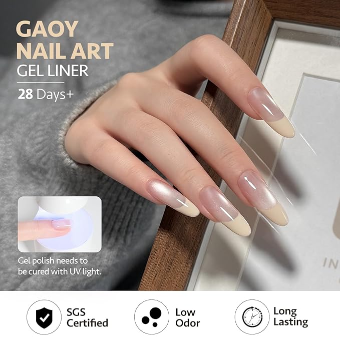 GAOY Nude Swirl Gel Nail Polish Art Liner, 12ml Skin Tones Neutral Color Nail Paint Design with Thin Brush, UV Light Cure for DIY French Manicure at Home