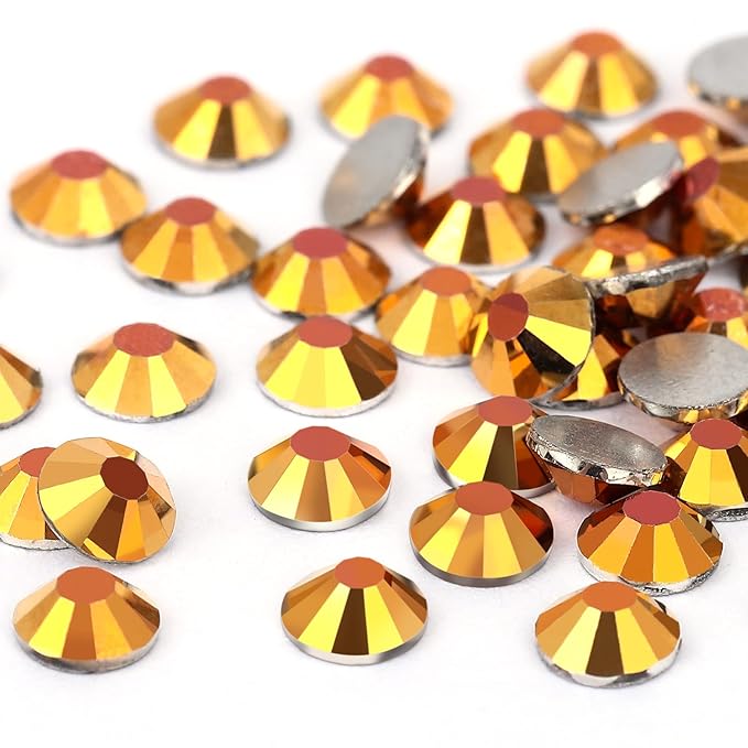 Novani Rhinestones Flatback Rhinestones Glass Nail Gems Stones Jewels Round Gemstones Non-Hotfix Crystal,SS6,1440 Pieces,Gold