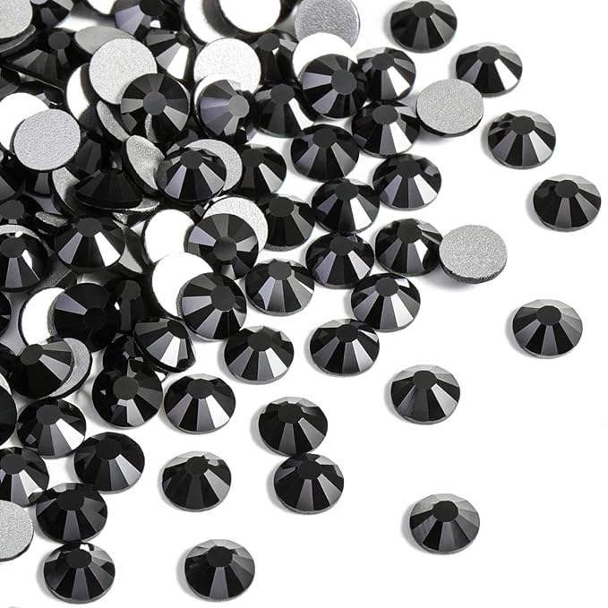 Beadsland Flat Back Crystal Rhinestones Round Gems for Nail Art and Craft Glue Fix, Jet Hematite, 10mm, SS50/144pcs