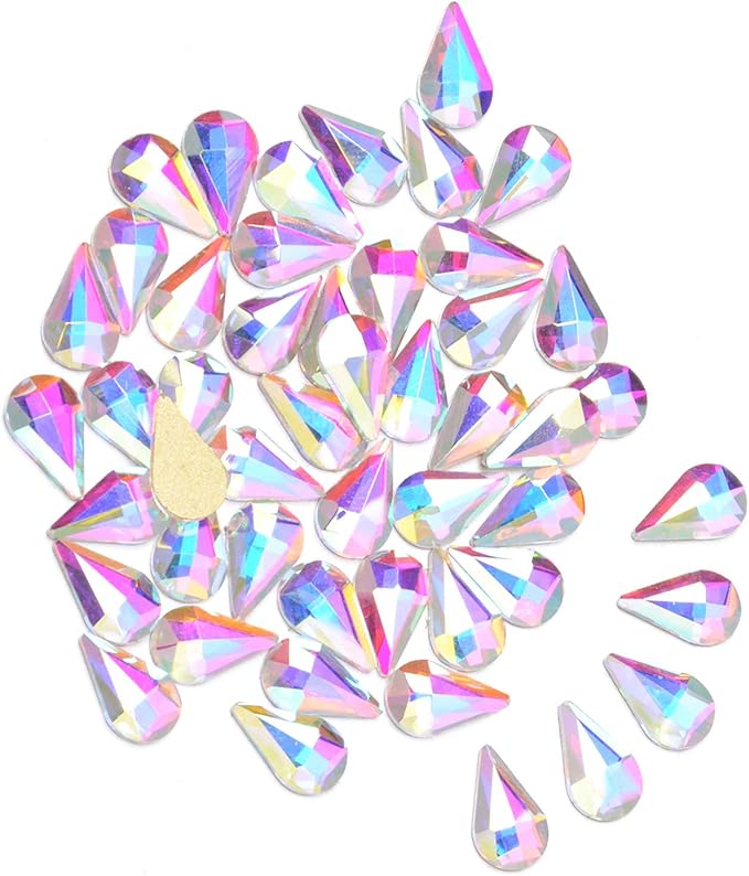 AD Beads Top Czech AB Crystal Flatback Rhinestone Nail Art Decoration Multi Shape (S03 Raindrop 4x6mm, 100 Pcs)