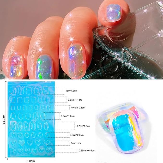 DANNEASY 12 Sheets Aurora Nail Foil Stickers Glass Paper Ice Cellophane Nail Film Foils Holographic Nails Art Stickers Decals Laser Nails Wraps for Women Girls Decoration