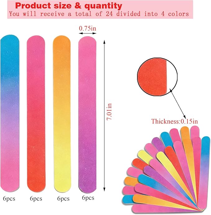 24 Nail Files, Colored Emory Plate Nail Files Double Sided 180 Grains Professional Manicure Emory Plate Buffer Pedicure Tools Nail Shaping Polishing Files (Gradient Color, Count, 24, 100/180 Grit)