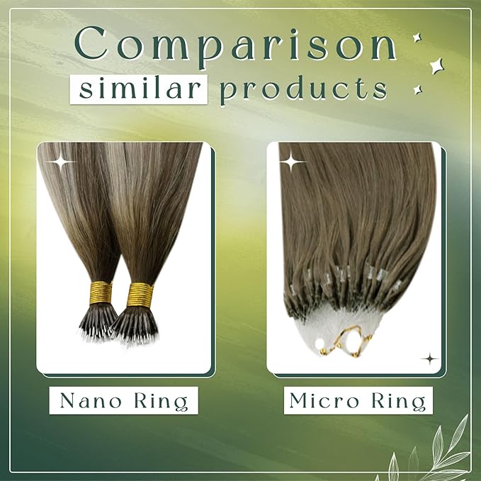 RUNATURE Blonde Nano Ring Hair Extensions Human Hair Blonde Ombre Brown Nano Hair Extensions Blonde Nano Human Hair Extensions Straight 14 Inch 50g