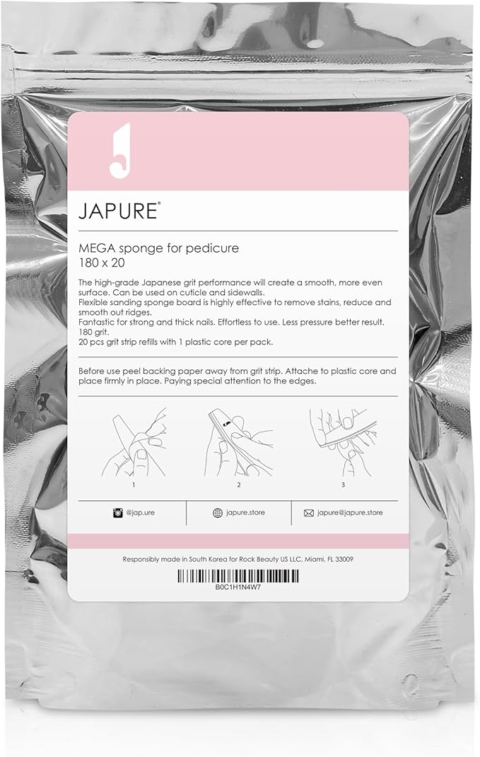 Mega Sponge Pedicure Nail File - 180 Grit Professional Sponge Buffer, 20 Pcs Bulk Pack - Salon Quality Cushion Core Smoothing Tool for Hard Skin & Thick Nails