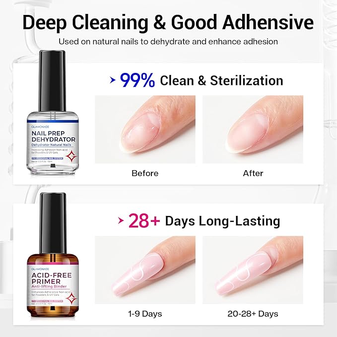 Nail Prep Dehydrator and Primer: Professional Natural Bond Nail Dehydrate & Acid Free Primer Kit for Acrylic and Gel Nail Polish 15 Ml Strong Adhesion Long-Lasting Nail Supplies