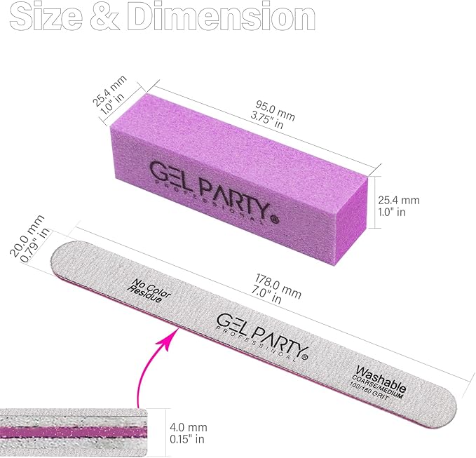 Professional Nail Files and Buffers Kit (12 Pcs) 100/180 Grit Double Sided Emery Boards for Acrylic Gel Nails+Colorful Sanding Buffer Blocks - Washable Manicure Tools for Salon & Home-Set D