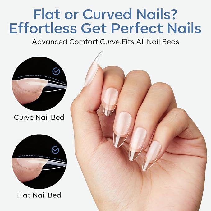 modelones Medium Almond Gel Nail Tips, 360pcs Pre-etched Clear Fake Nails Press On Full Cover Half Matte 15 Sizes Acrylic Gel Tips for Extension Salon