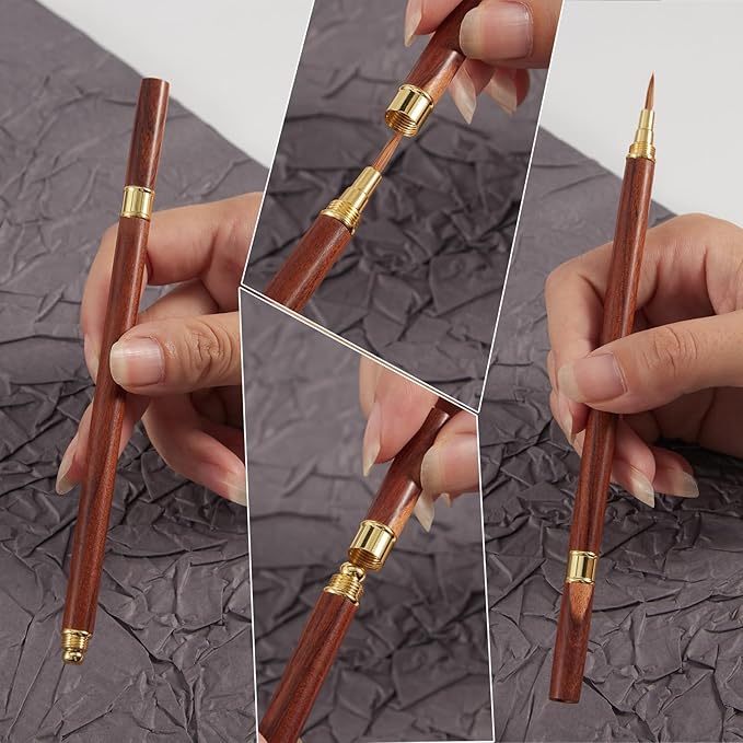SILPECWEE Kolinsky Nail Art Brush, Nail Drawing Painting Pen 3D Carving Flower, Lines, Ombre Nail Design Tool Acrylic Manicure Brushes
