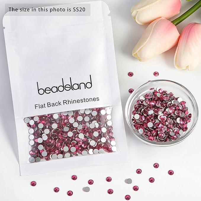 Beadsland Flat Back Crystal Rhinestones Round Gems for Nail Art and Craft Glue Fix, Rose, 4.6-4.8mm, SS20/1440pcs