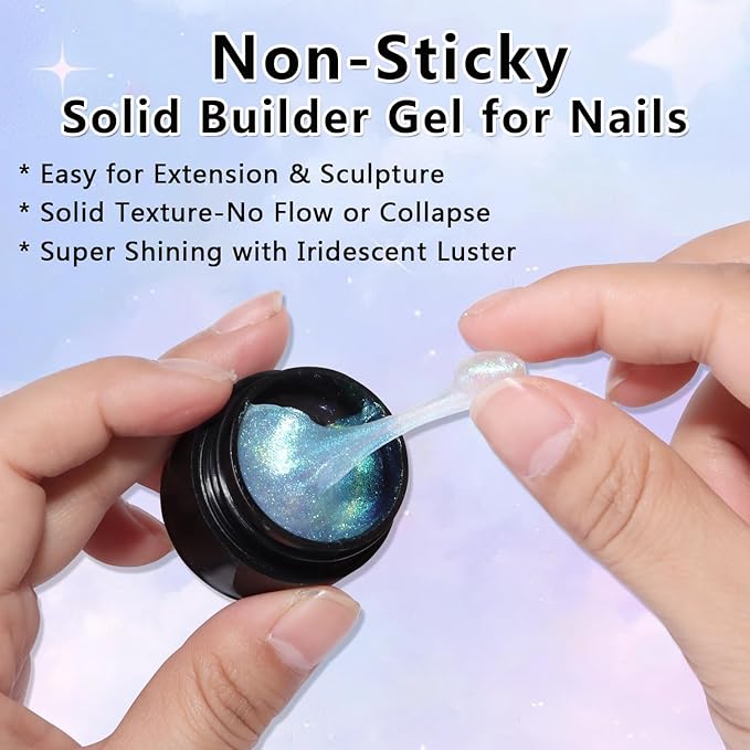 Solid Builder Gel for Nails, Aurora Purple Pink Blue and Clear 3D Nail Art Gel Non-Stick Hand Sculpture Hard Gels Extension Glue with Silicone Carving Pen Manicure DIY Salon Home