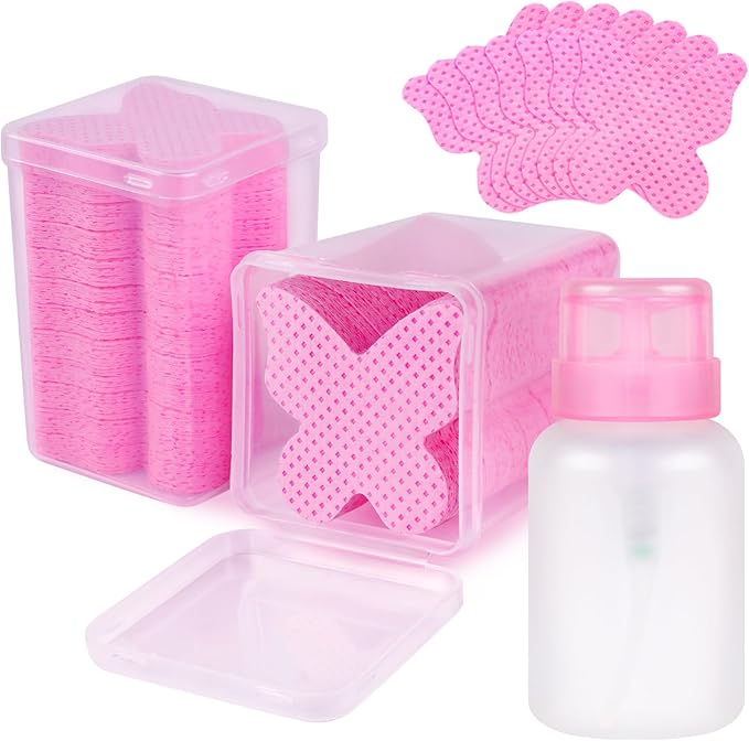 400pcs Nail Cotton Pads, 1 Pull-Off Pump-Style Bottle Suitable for Nail Care Wipes, Nail Cleaning Pads, Mascara Extension Glue Cleaning Wipes, and Nail Care Product Sets (Pink(400 Pcs))