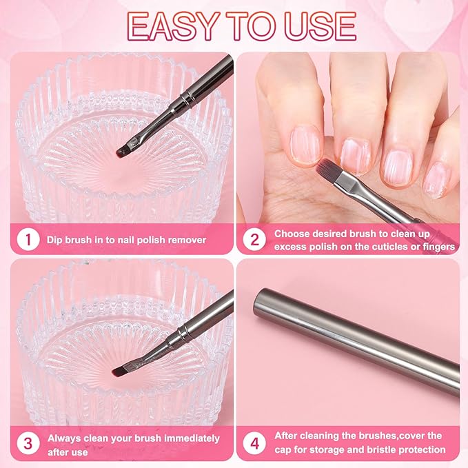 3Pcs Nail Art Clean-Up Brushes Set, Cleaning Mistake Polish On Cuticles Angled Round Flat Brush Acetone Resistant For Manicure Painting Design Cleaner Remover Tool Professional DIY