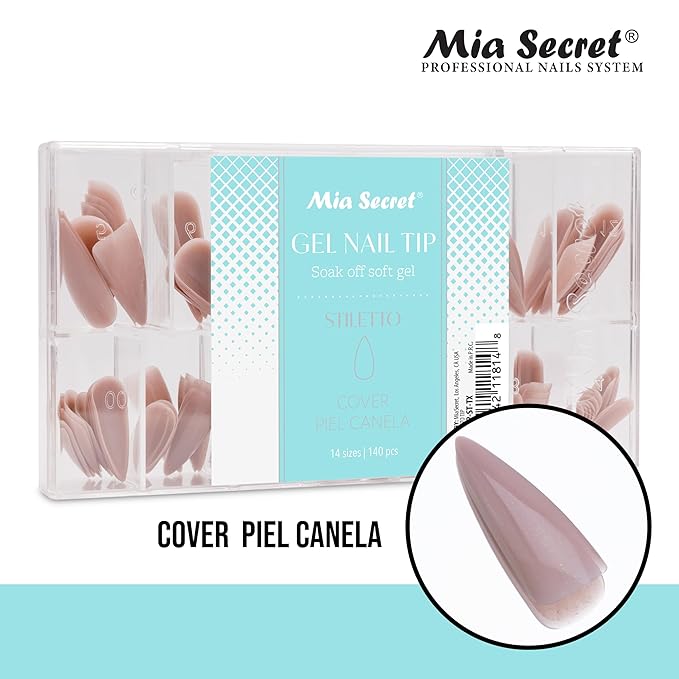 Mia Secret Soak off Soft Gel Nail Tip MADE IN USA for Salon and DIY (Cover Piel Canela, Stilleto)