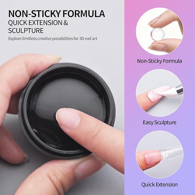 3D Gel Nail Art Kit-Purple Aurora Solid Builder Gel for Nails 3D Sculpting Carving Building Modeling Hard Extension for Beginner DIY Salon at Home Cured Needed