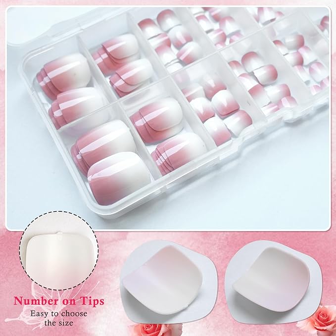 AddFavor 240pcs Ombre Press on Toenails for Women, Fake Toe Nail Press ons False Toe Nail Tips Fake Toenails Press on Toe Nails for Women with Glue and Adhesive Tabs