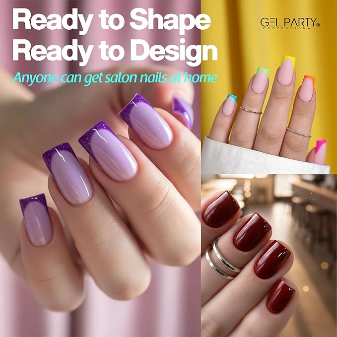 GELPARTY Soft Gel Nail Tips Short Square - 240Pcs Pre-Buffed Matte Full Cover Tips - No Filing Needed, Soak Off Gel Extension System - Clear False Nails (12 Sizes)