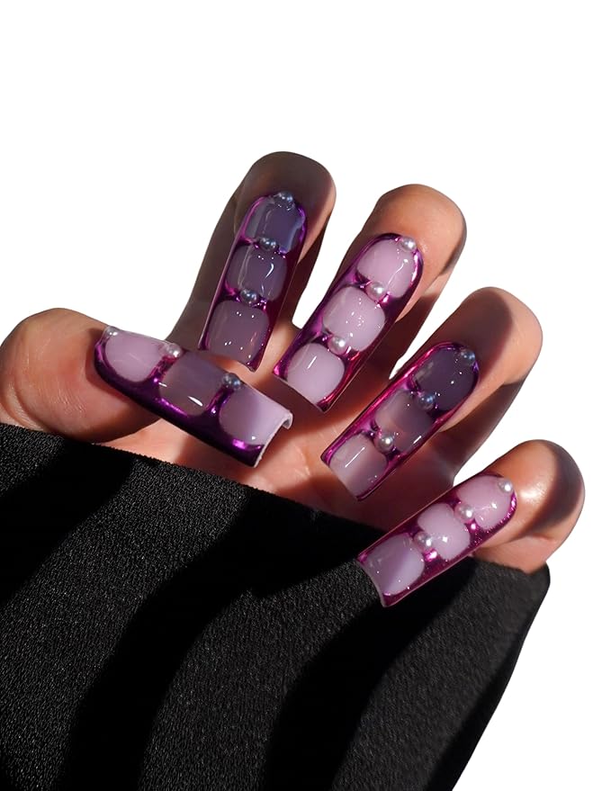 HAND-PAINTED White Press Ons Neon Small Press on Nails Long French Press on Nails Coffin Medium Short Nail art Fake Nail Art Kit with 7g Glue on Nails Handmade Almond Square Nails (TJ-7, X-Small)