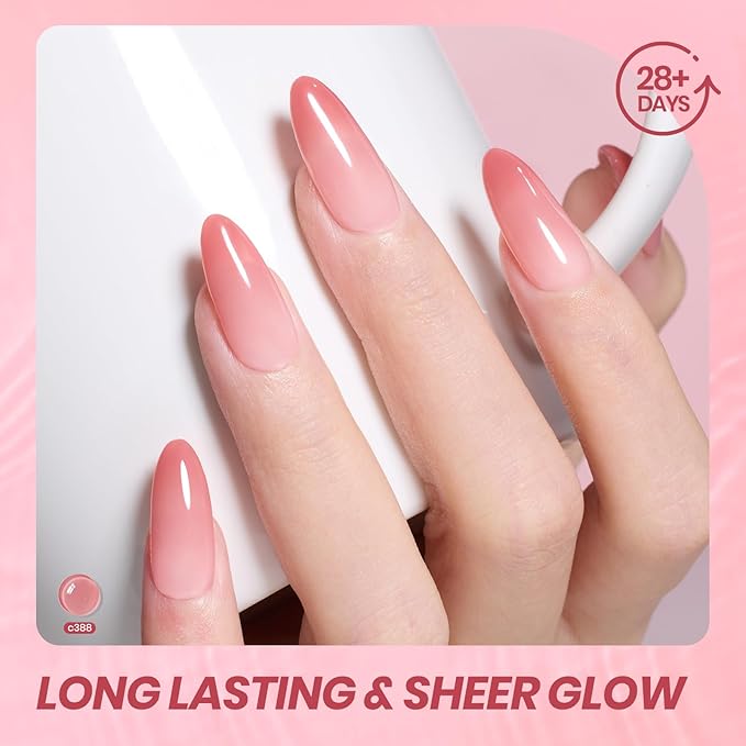 Beetles Nude Pink Gel Nail Polish - Muted Bloom Clear Pink, Natural Jelly Gel Polish, Sheer Translucent Colors, Nail Concealer Soak Off UV French Nail Art Manicure Gift for Women 7.5ML