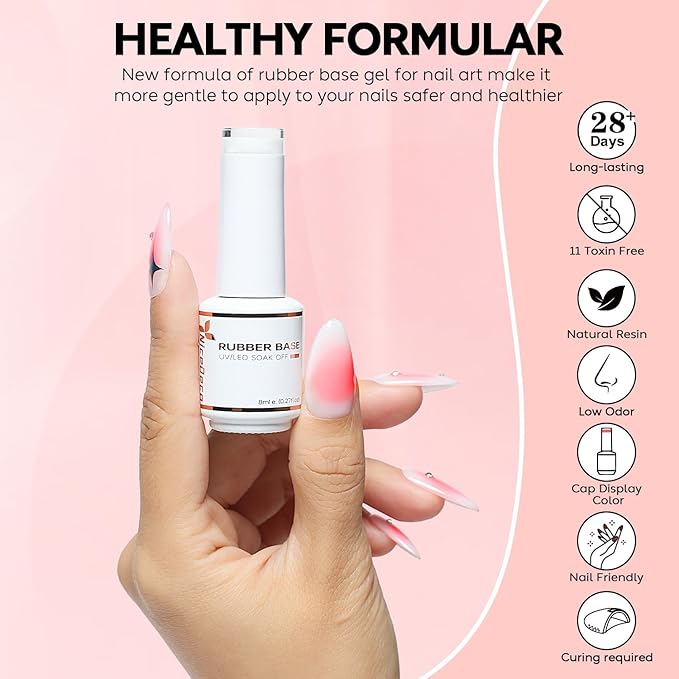 Nicedeco Hema Free Rubber Base Gel Polish for Nails Cruelty Free Vegan 6 Pcs Rubber Gel Nail Strengthener Nude Pink Nail Gel Polish Set 33