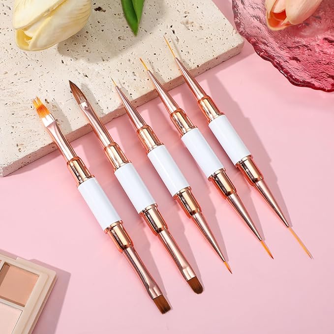 5 Pcs Nail Liner Brushes Double-Ended Nail Art Brushes Set Gel Polish Detail Nails Art Brush Professional Thin Nails Arts Brush for Gel Polish Acrylic Application DIY Manicures & Salons
