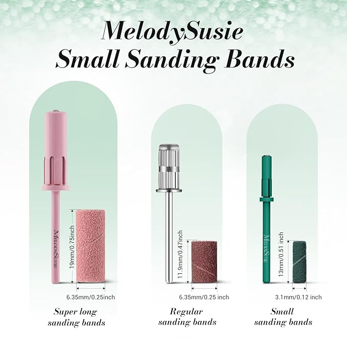 MelodySusie 120 Pcs Nail Drill Bits Small Sanding Bands for 3.1mm Mandrel Bit, 120 Medium Grit Nail File for Acrylic Nails Gel Manicures and Pedicure, Dark Green (Only Sanding Bands)