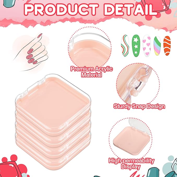 48 Pcs Press on Nail Boxes with 180 Pcs Adhesive Double Sided Tape Acrylic Press on Nail Packaging Cases Pink Transparent Storage Case Organizer for Display Art Salon Supplies